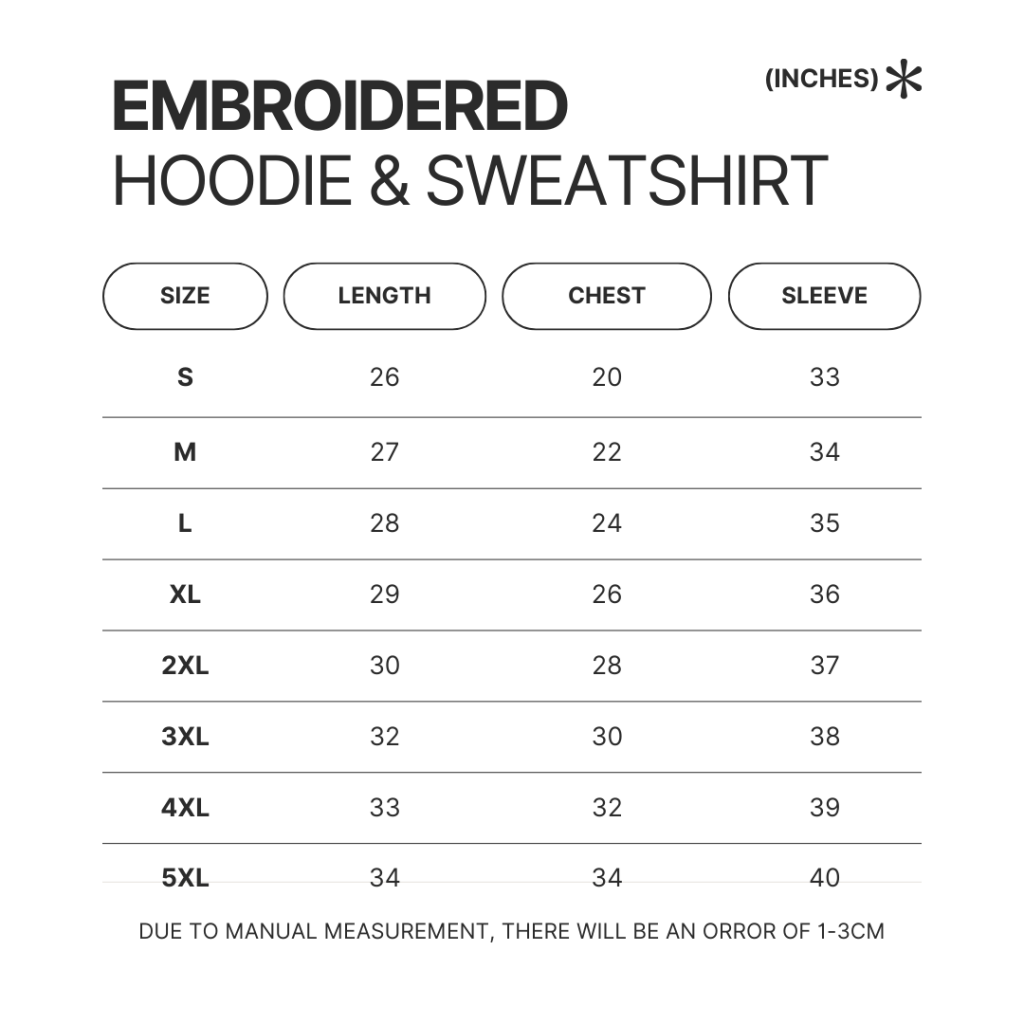 Embroidered Hoodie Sweatshirt Size Chart - Police Gifts UK