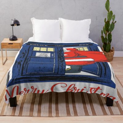 Christmas Nicholas Visits Blue Police Box Throw Blanket