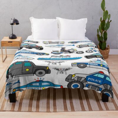 Police Cop Car Patrol Scene Throw Blanket
