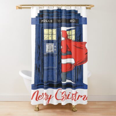 Christmas Nicholas Visits Blue Police Box Shower Curtain