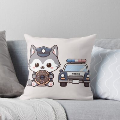 Police Car With Wolf Design Throw Pillow