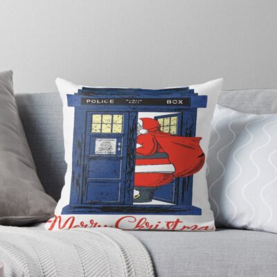 Christmas Nicholas Visits Blue Police Box Throw Pillow