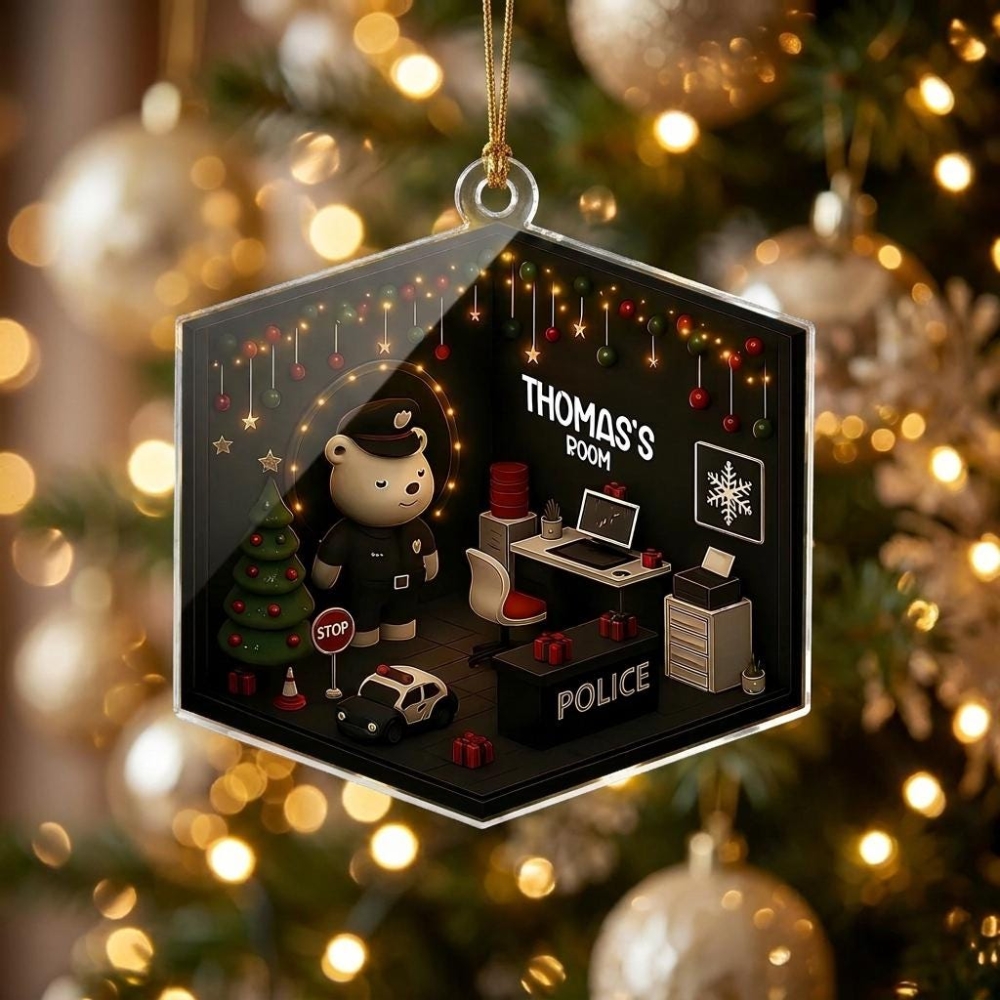 Police Christmas Bear Cop Room Diorama Custom Ornament Police Christmas Bear Cop Room Diorama Custom Ornament