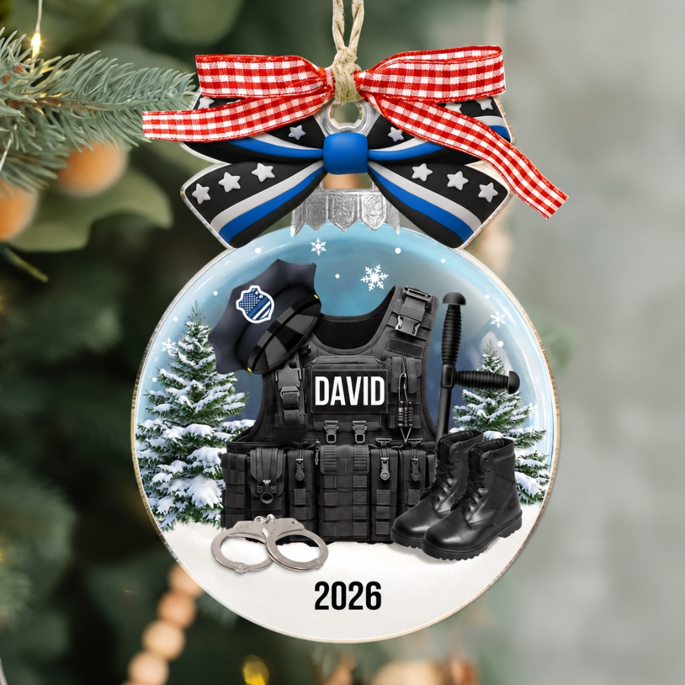 Police Christmas Thin Blue Line Uniform Custom Ornament Police Christmas Thin Blue Line Uniform Custom Ornament
