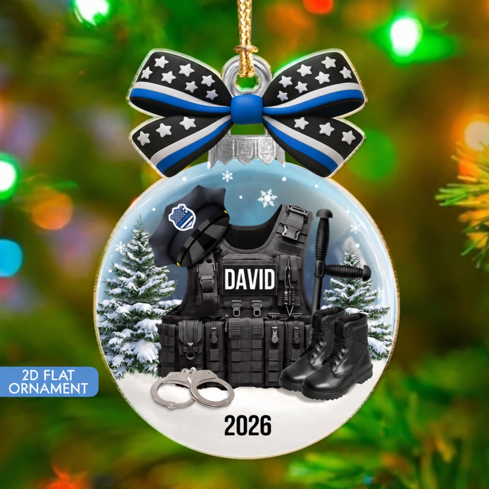 Police Christmas Thin Blue Line Uniform Custom Ornament Police Christmas Thin Blue Line Uniform Custom Ornament