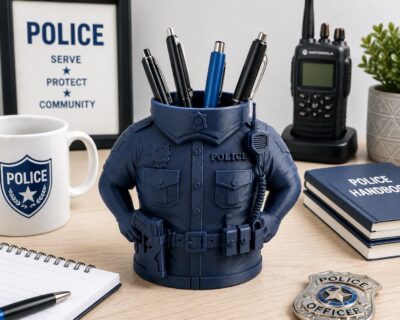 Police Granduation Blue Uniform Desk Pen Holder