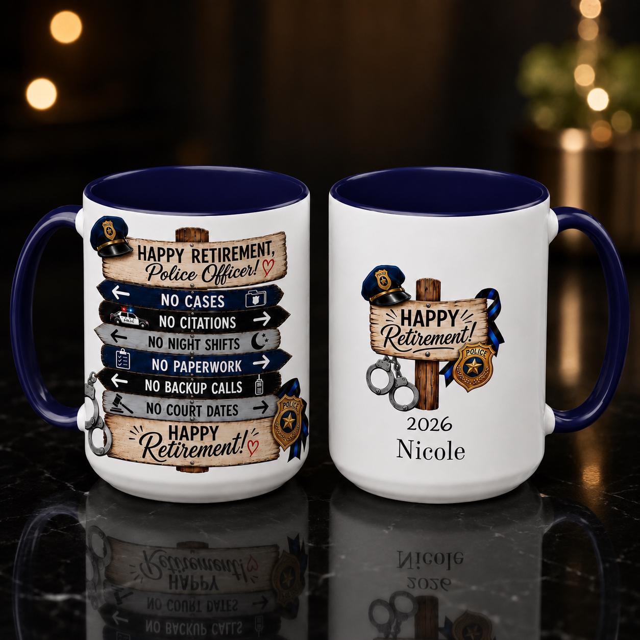 Police Retirement Thin Blue Line Badge Custom Accent Mug