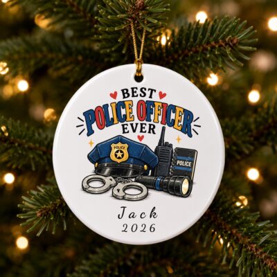 Police Christmas Best Officer 2026 Custom Ceramic Ornament
